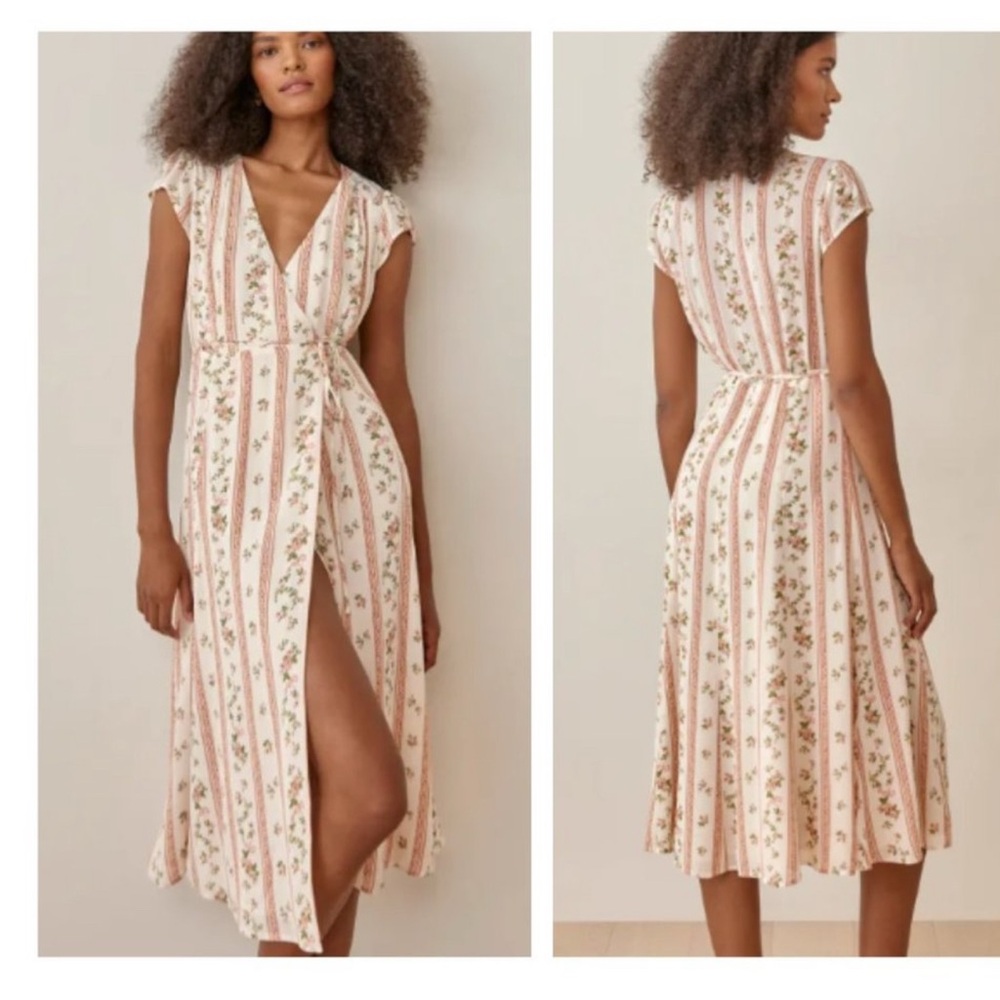 Reformation Carina Floral Striped V-Neck Dress, NWT, Never Worn